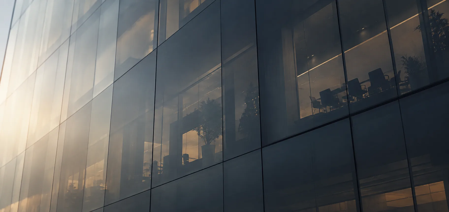Glass facade of the Northstar office at sunset