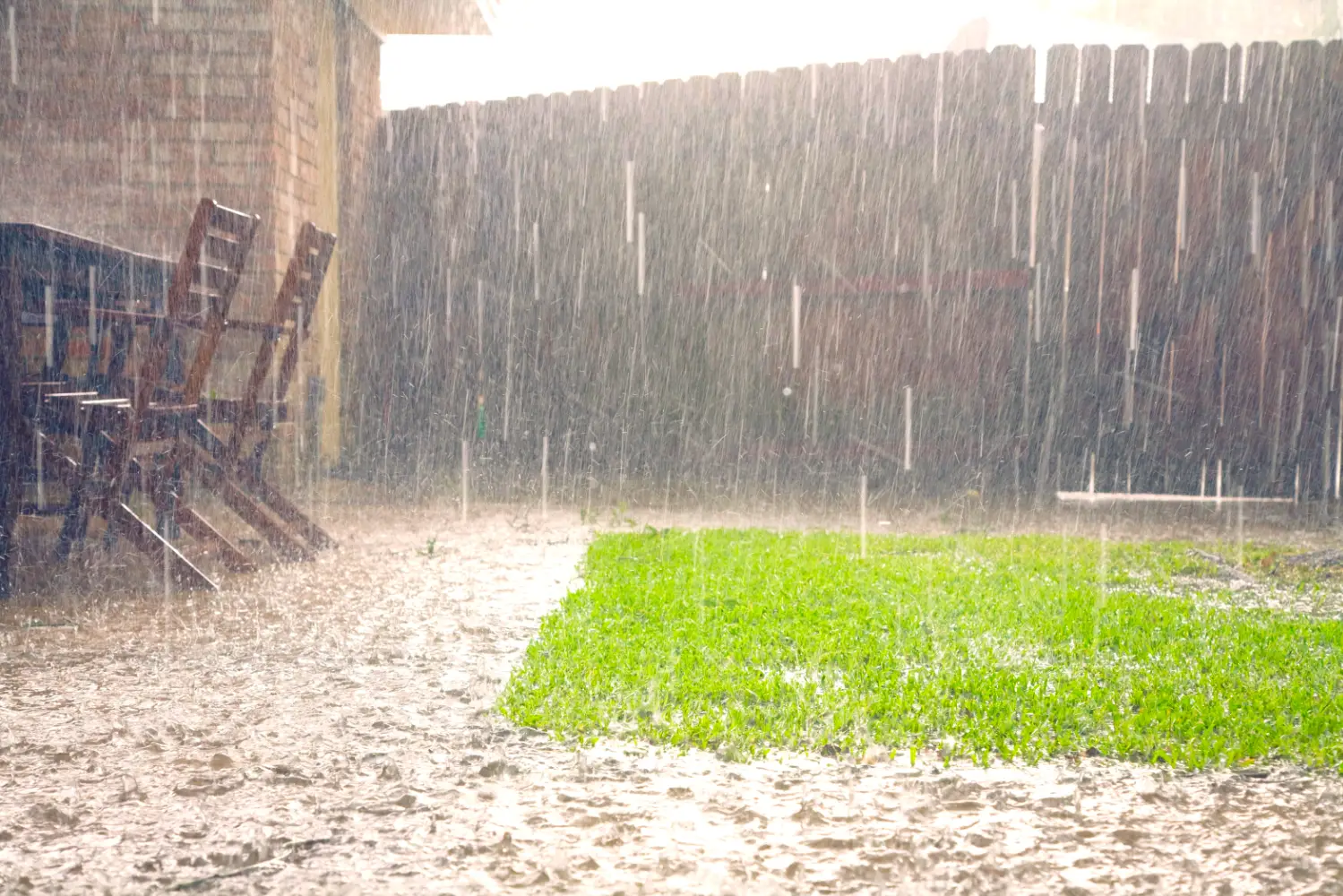 Rainfall hitting the ground.
