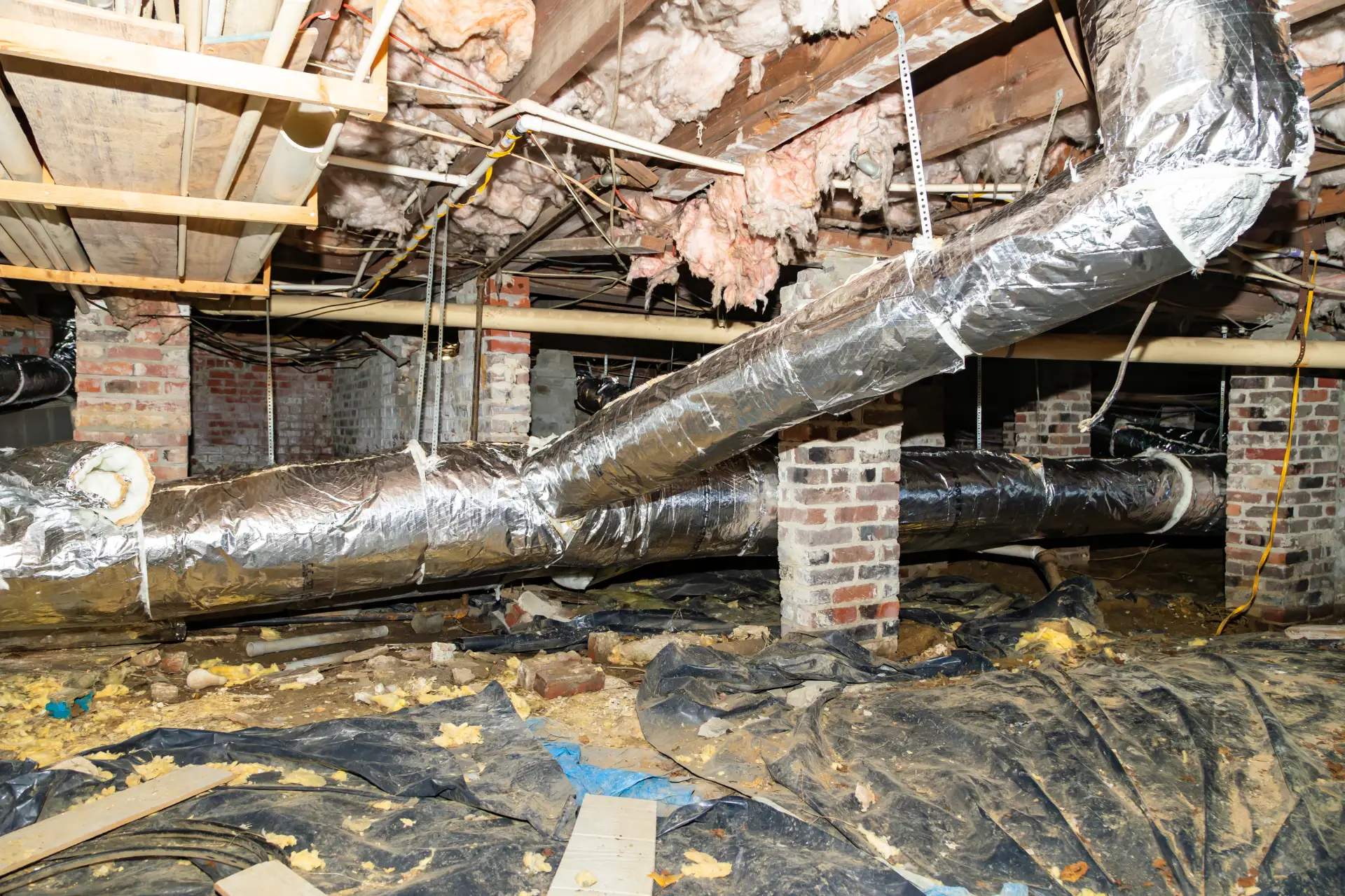 Damaged crawl space resulting from moisture issues.
