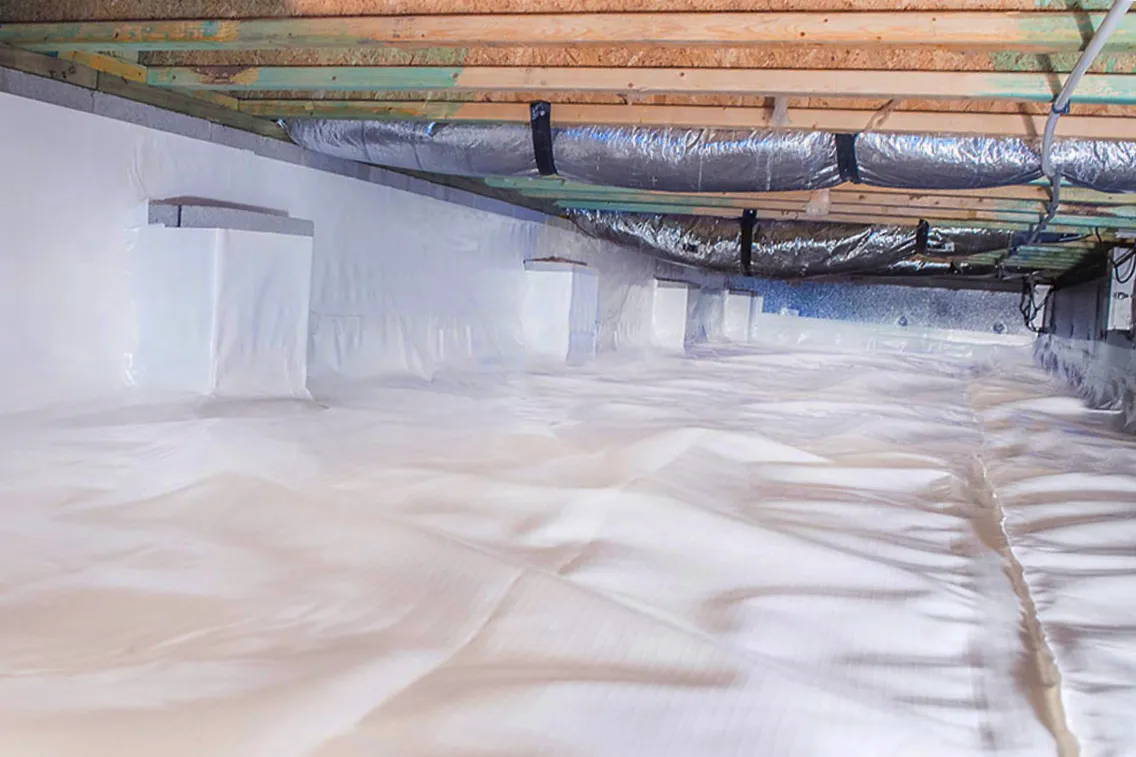 Encapsulated crawl space preventing moisture issues