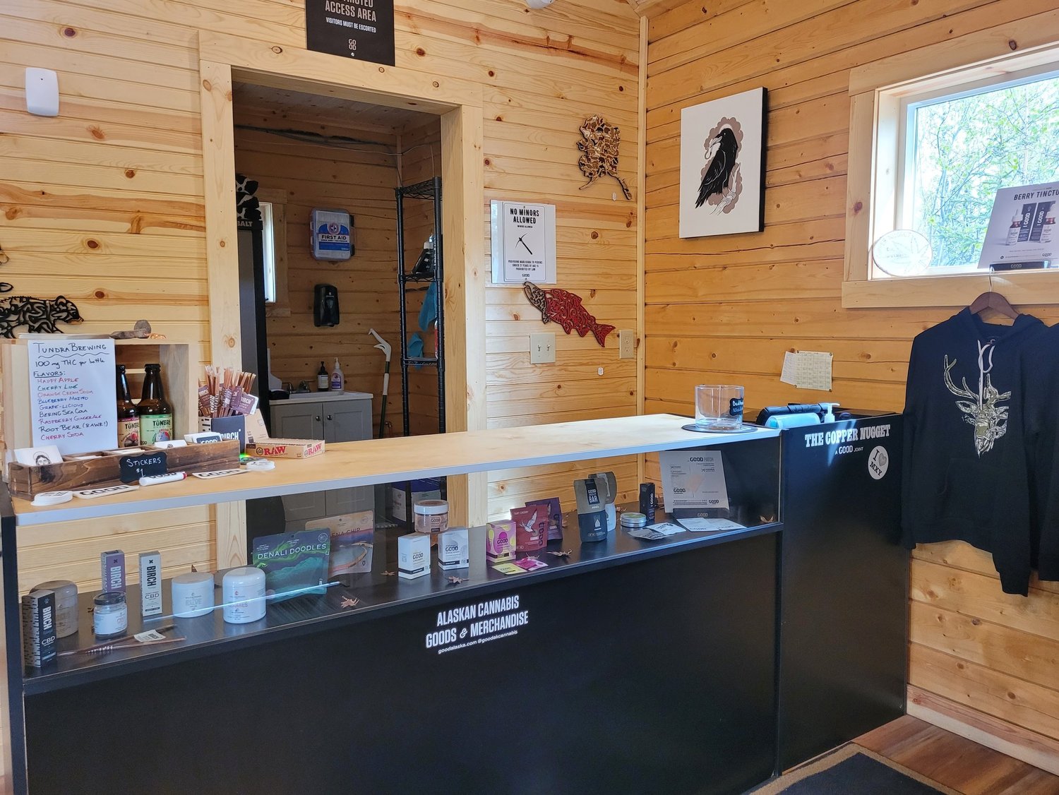 Sales counter and product displays inside The Copper Nugget