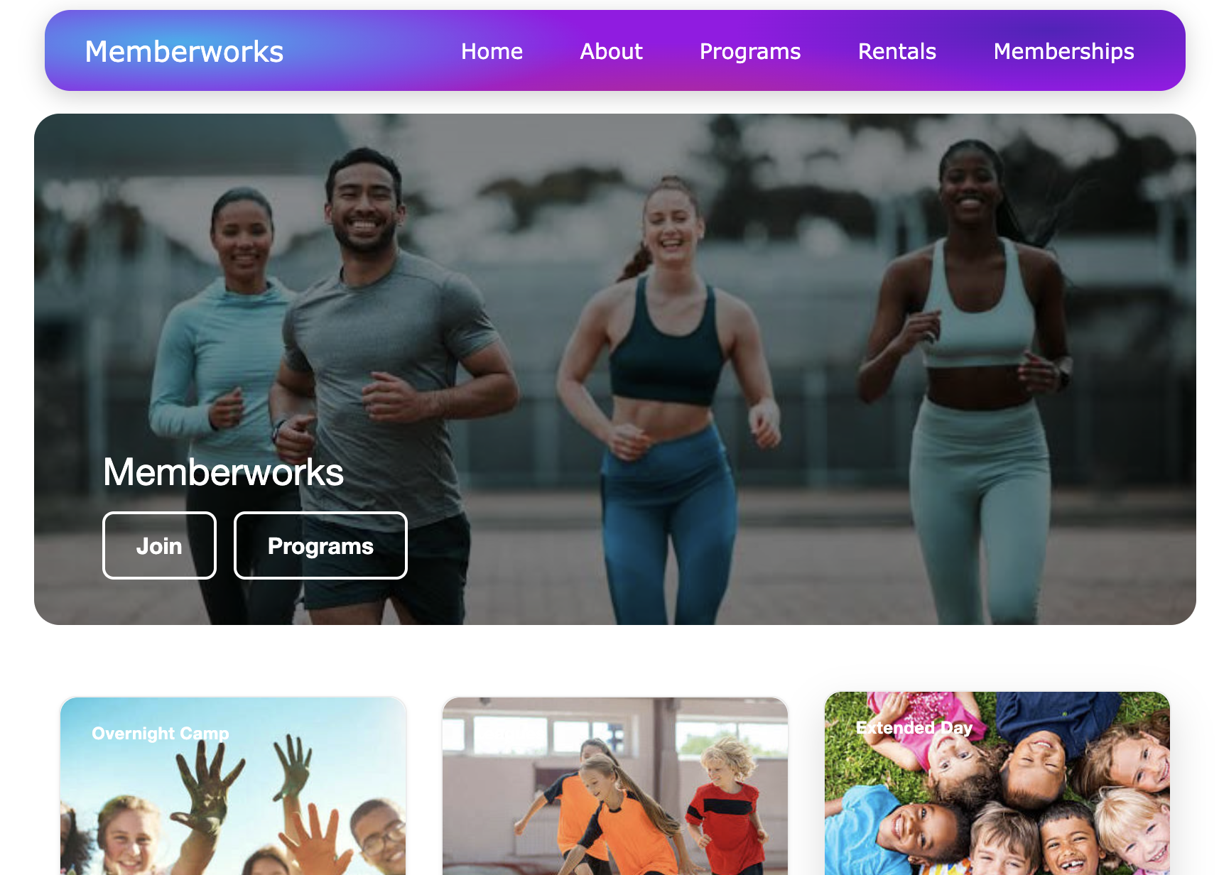 Memberworks member site — hero and program cards