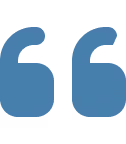 Blue stylized quotation marks on a transparent background.