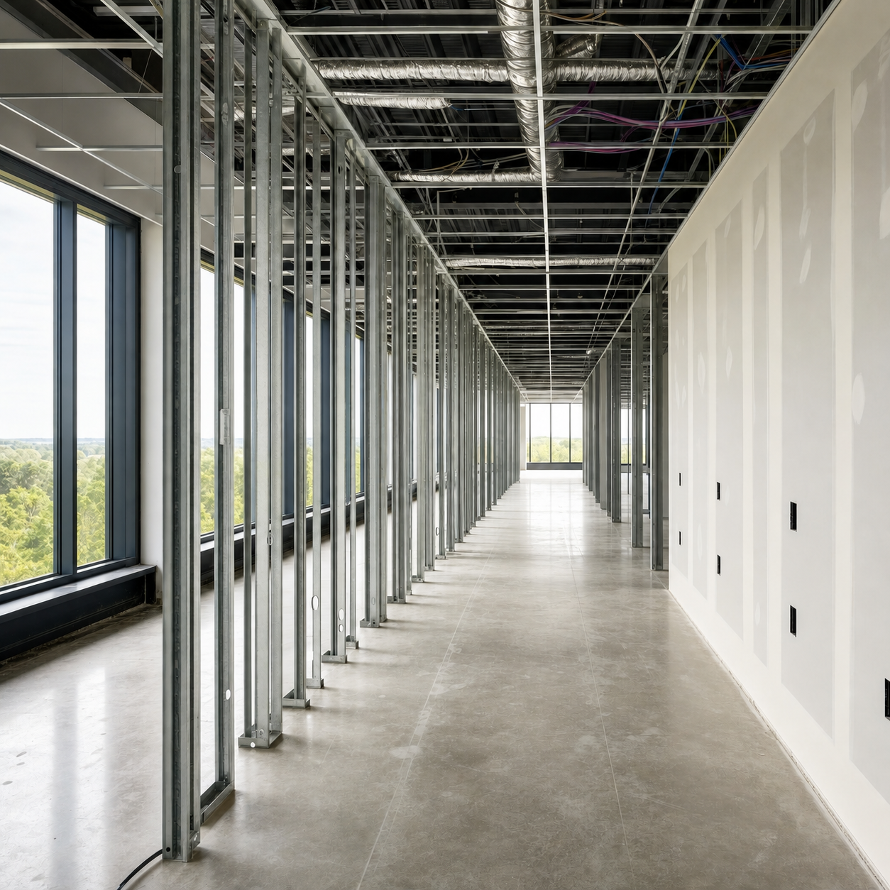 Commercial tenant improvement construction in progress on an open-plan office space in Los Angeles County by ESK Construction Inc.