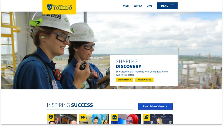 Screenshot of the University of Toledo website