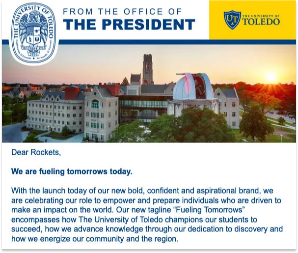 Screenshot of the University of Toledo email template system