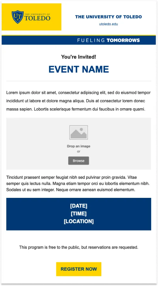 Screenshot of an email template design