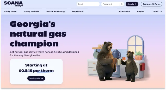 Screenshot of the SCANA Energy website