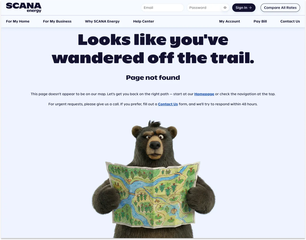 Screenshot of the SCANA Energy website design system in use