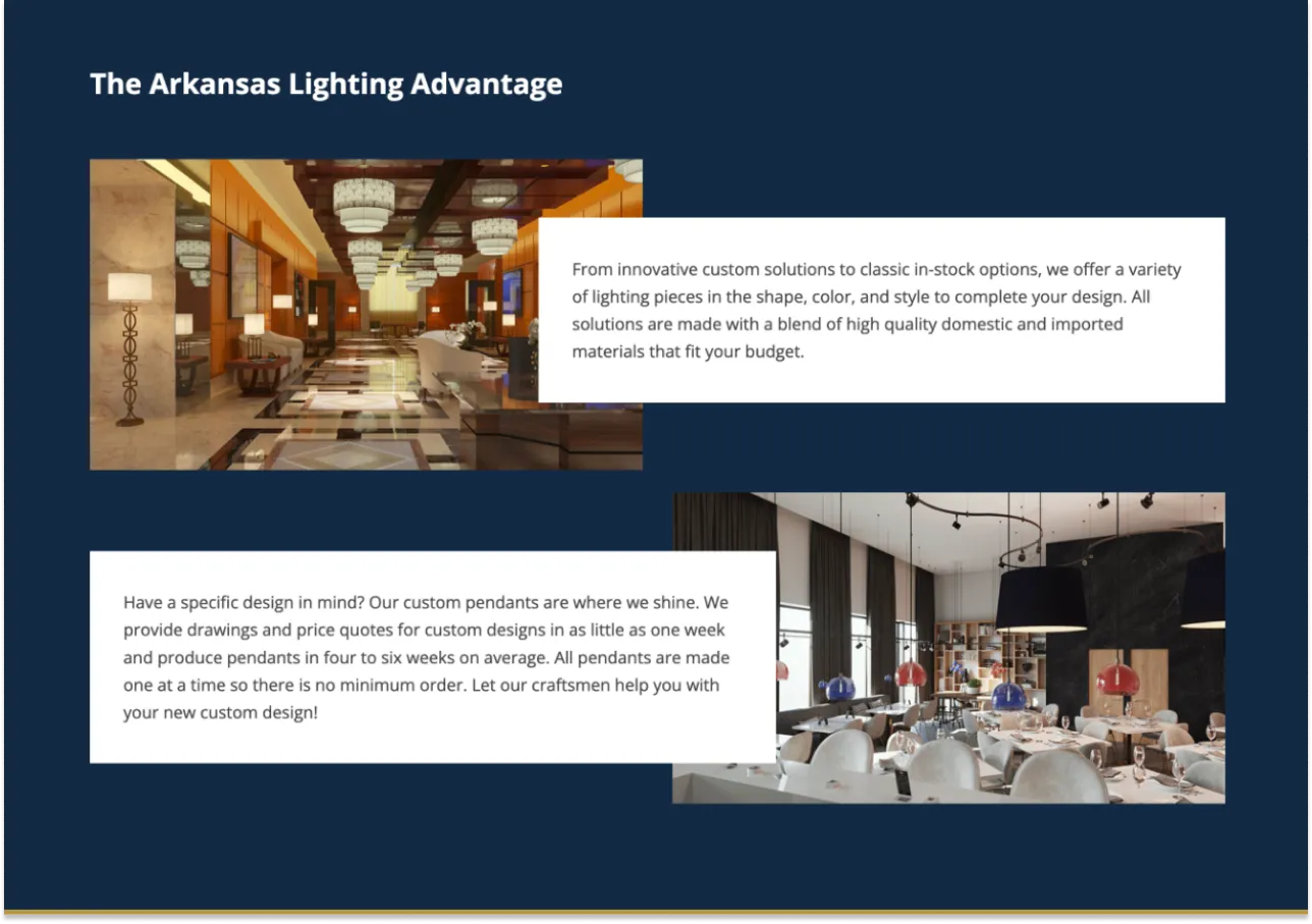 Arkansas Lighting landing page detail