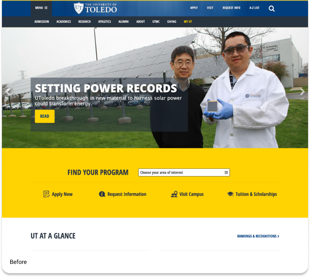 University of Toledo website before the redesign
