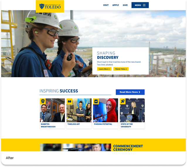 University of Toledo website after the redesign