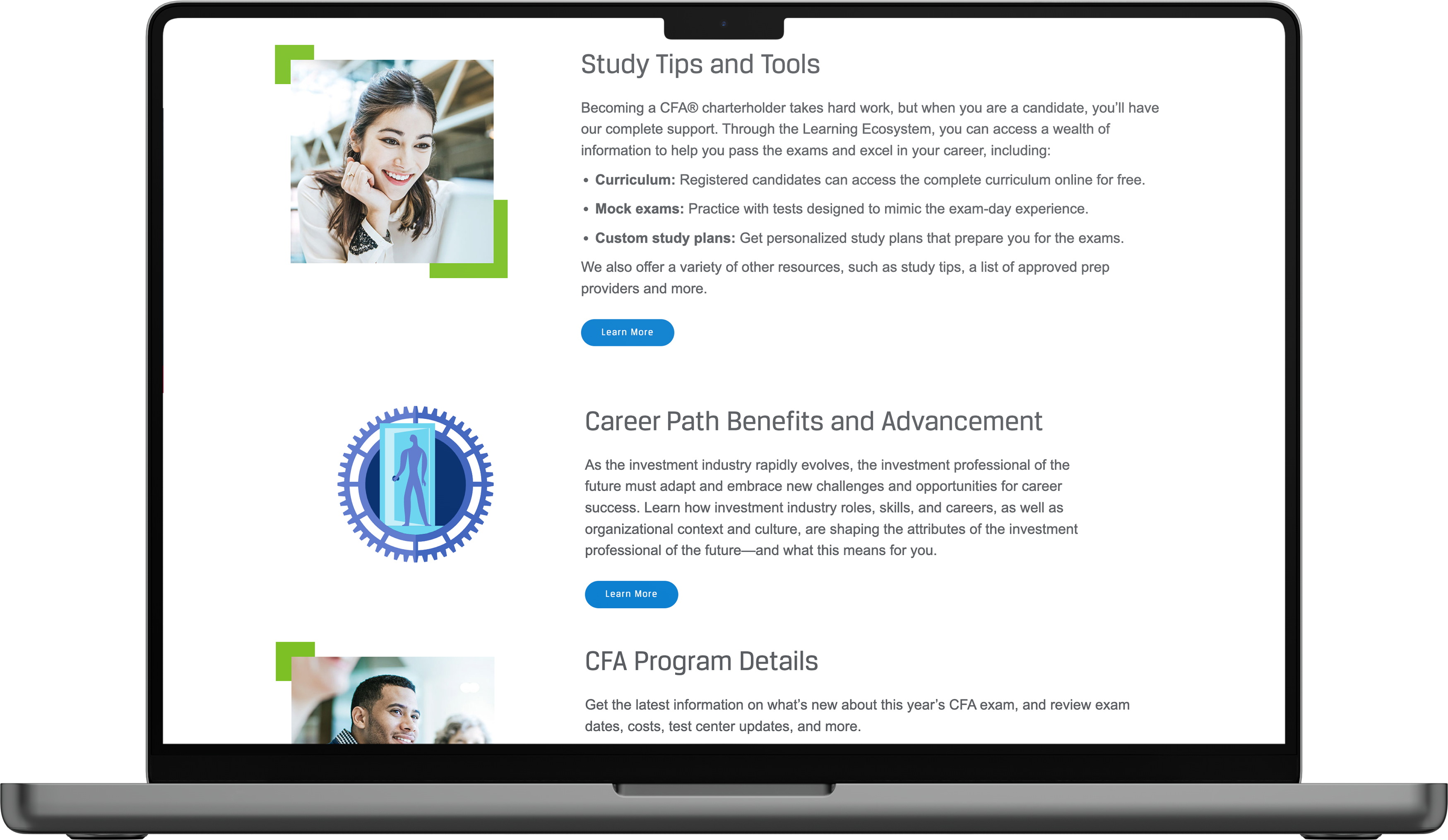 CFA Institute assessment desktop mockup