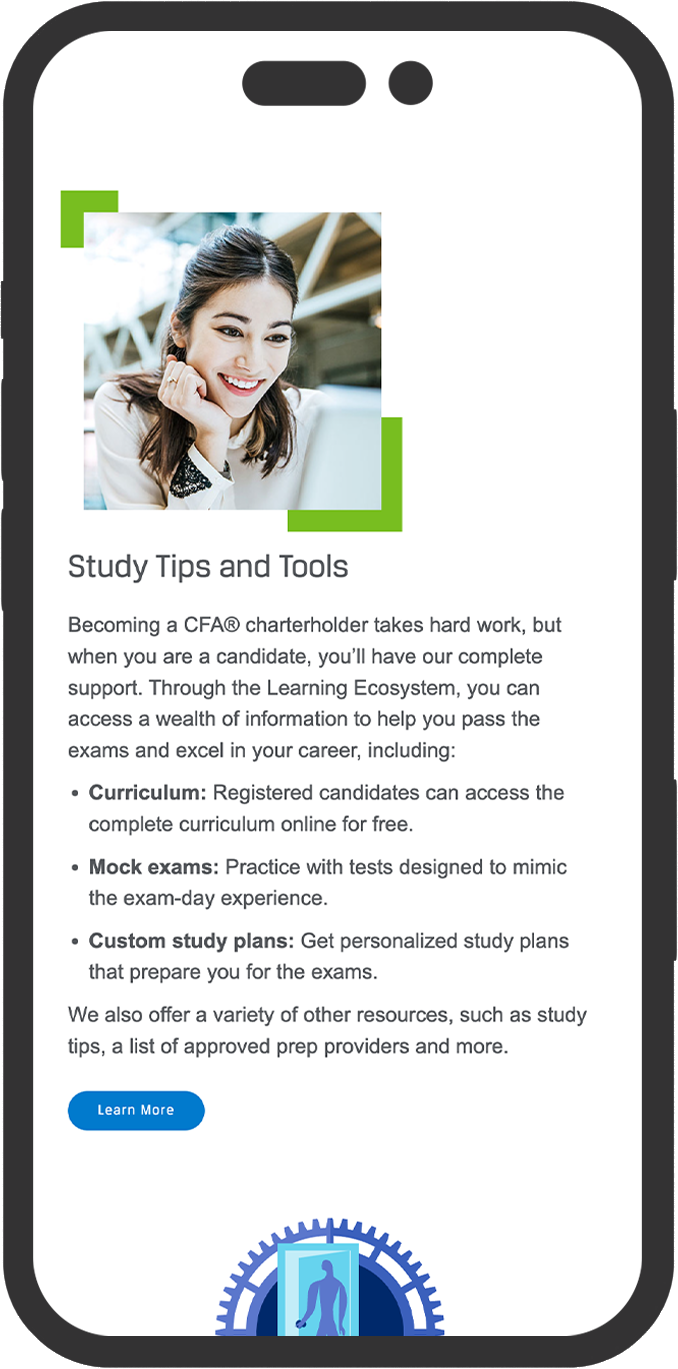 CFA Institute assessment mobile mockup