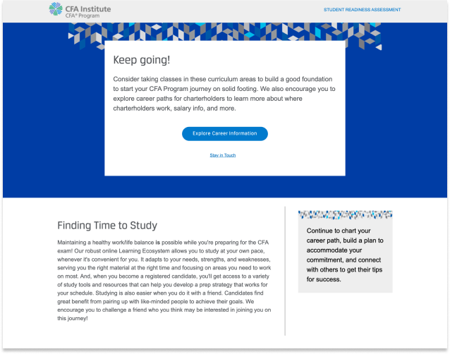 CFA Institute assessment results screen