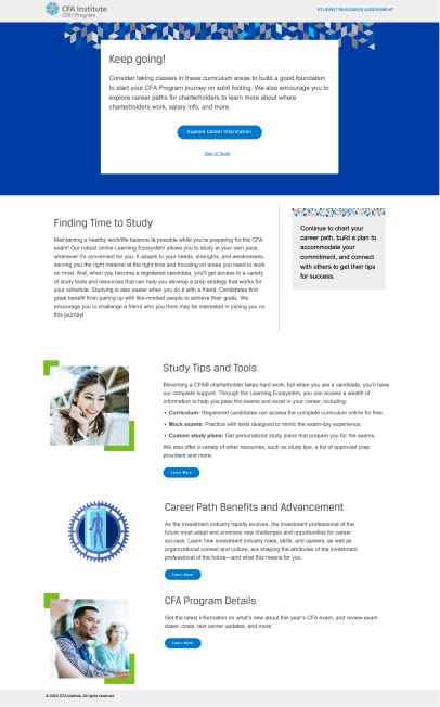 CFA Institute assessment results screen 1 of 3