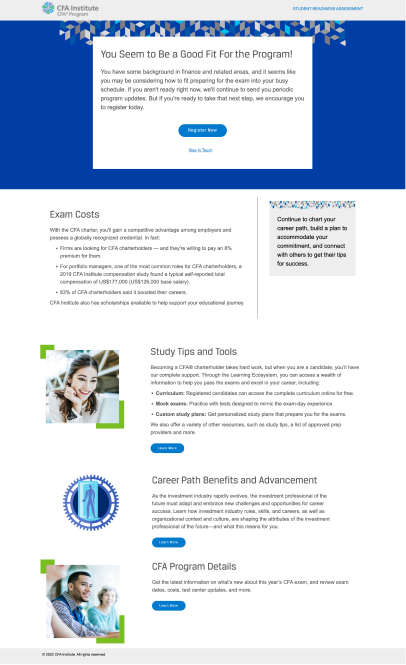 CFA Institute assessment results screen 3 of 3