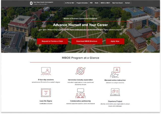 Ohio State Executive Programs digital viewbook homepage hero