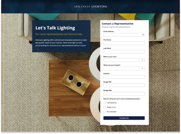 Arkansas Lighting landing page hero