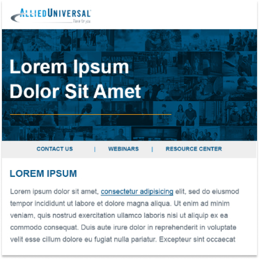 Allied Universal email component library hero mockup