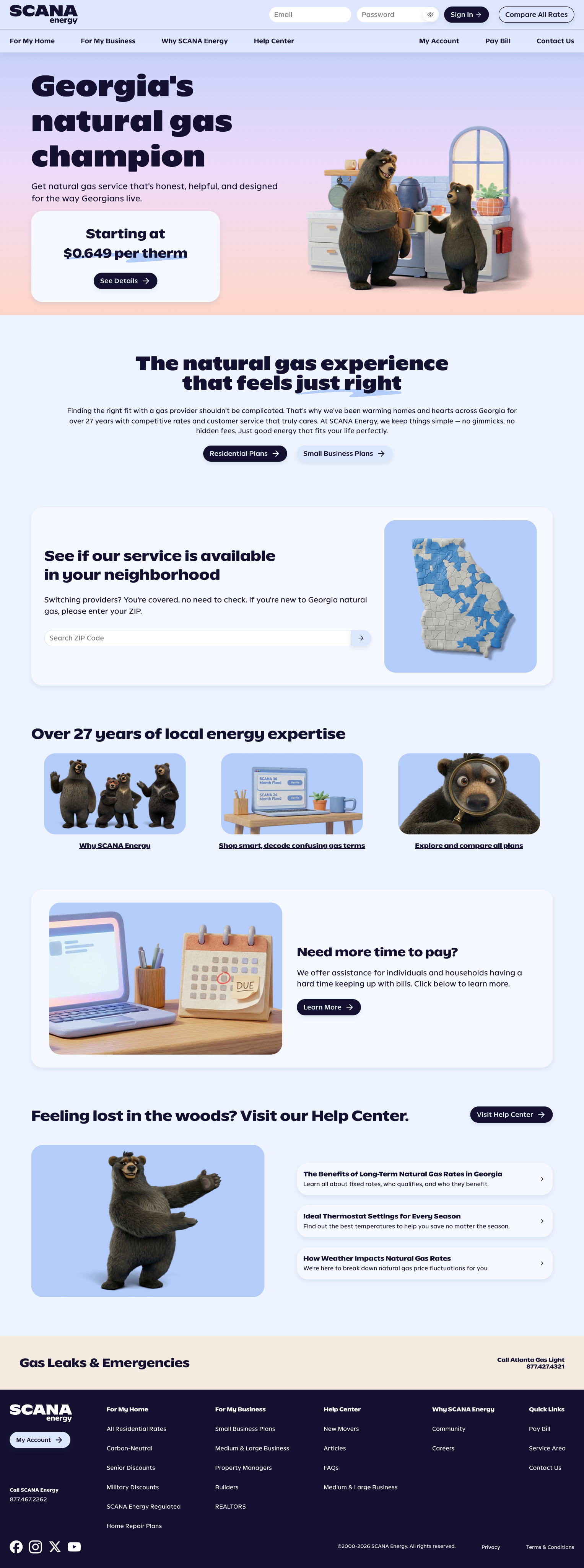 Screenshot of the SCANA Energy website