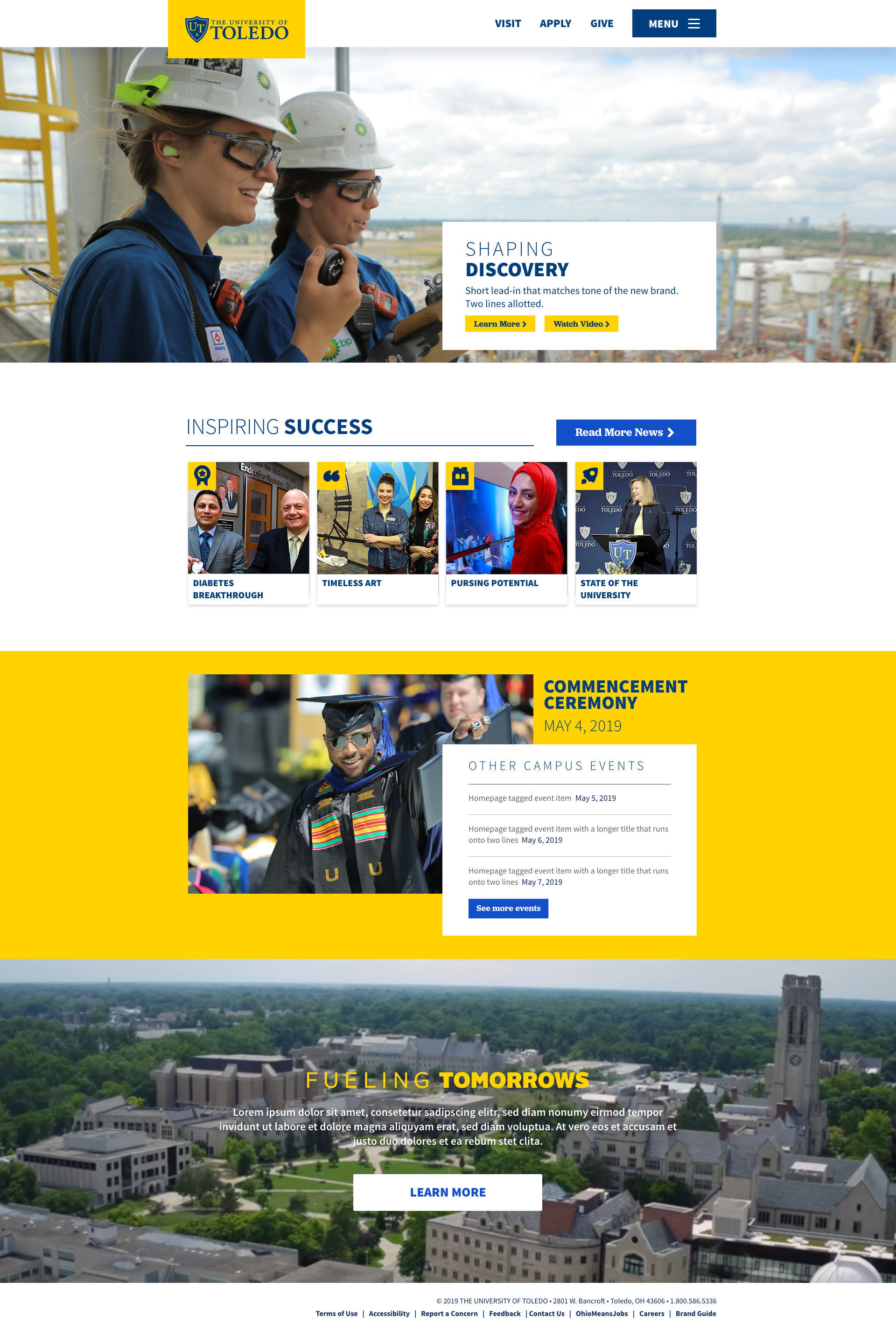 Screenshot of the University of Toledo website