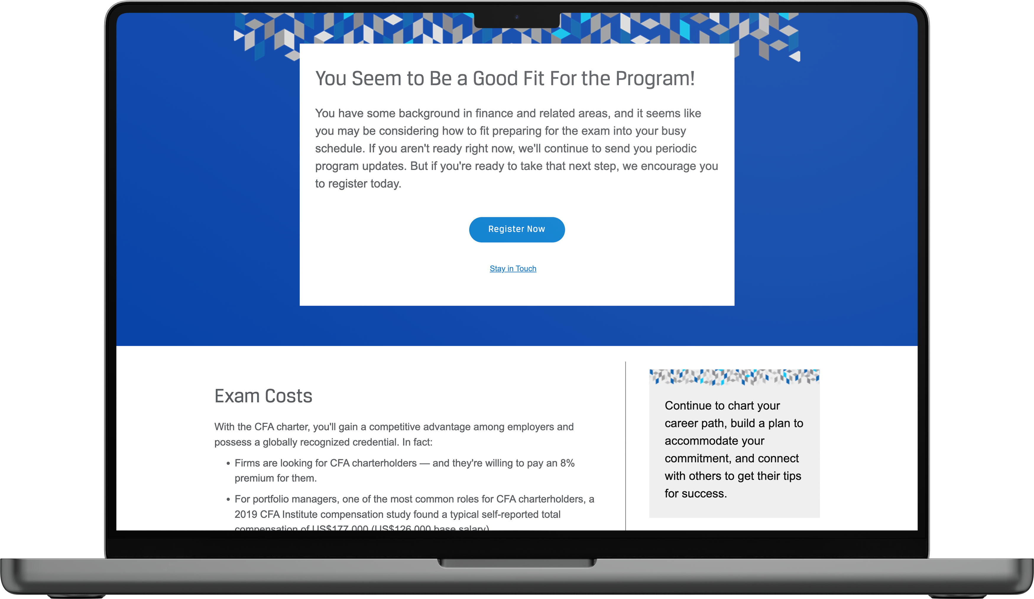 CFA Institute readiness assessment tool laptop mockup