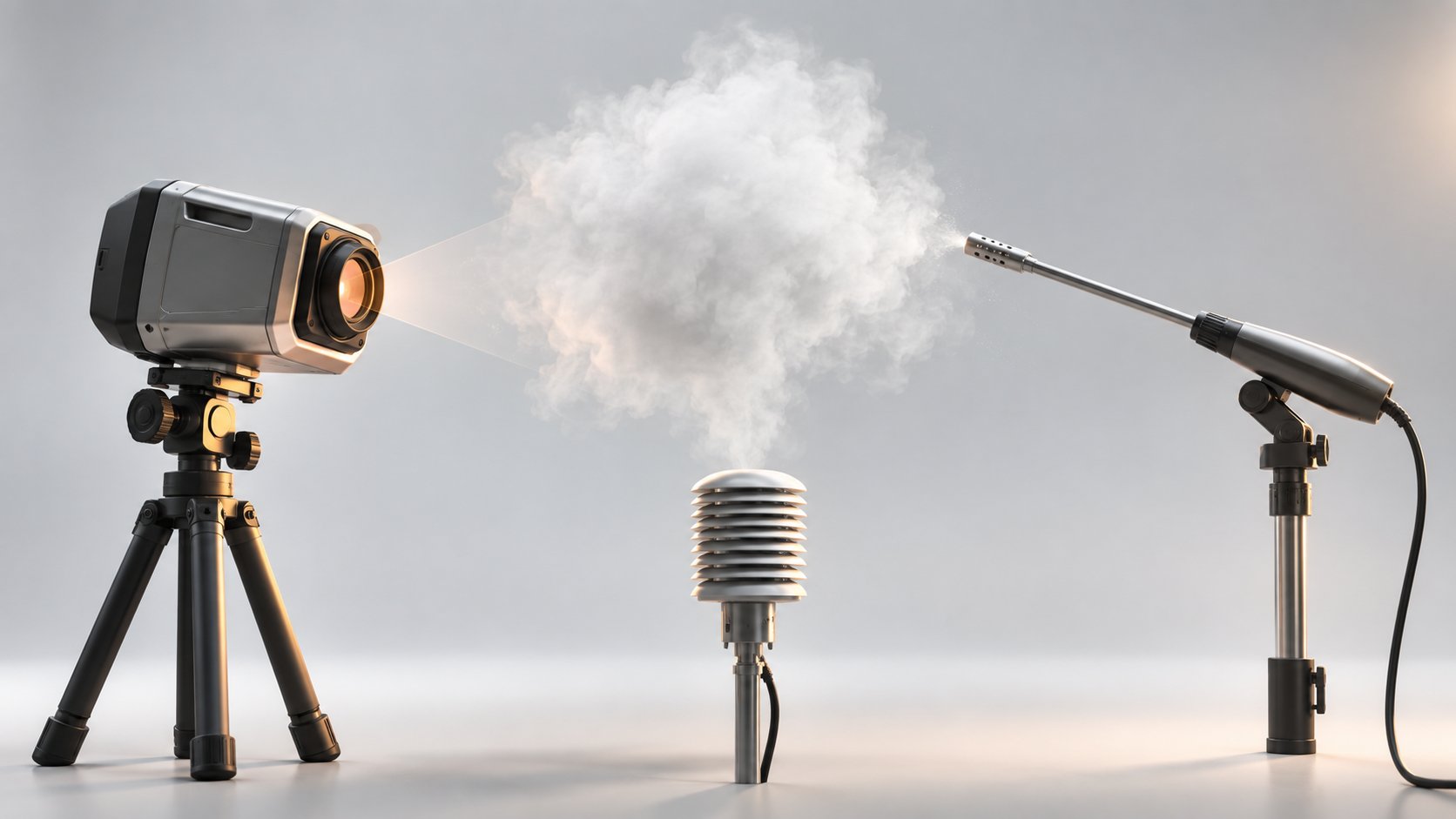 Trois instruments de mesure différents pointés vers un même nuage de vapeur