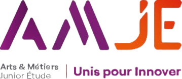 Logo de l'AMJE, Arts et Métiers Junior Étude, Unis pour Innover