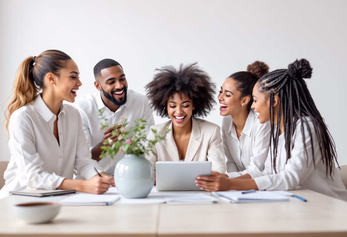 image of a diverse team in a meeting (for a edtech)