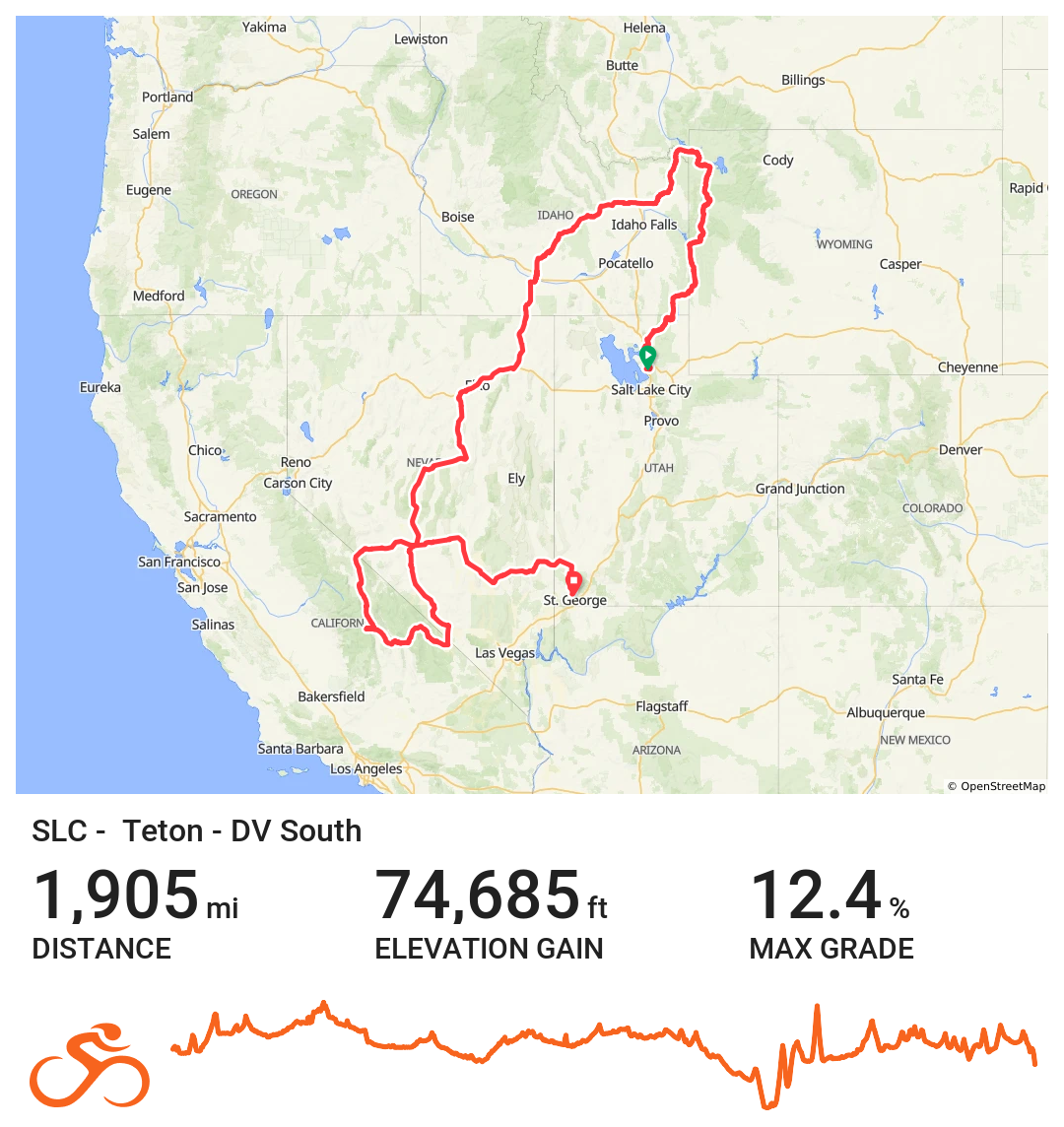 Peak2Peak cycling route through the western United States