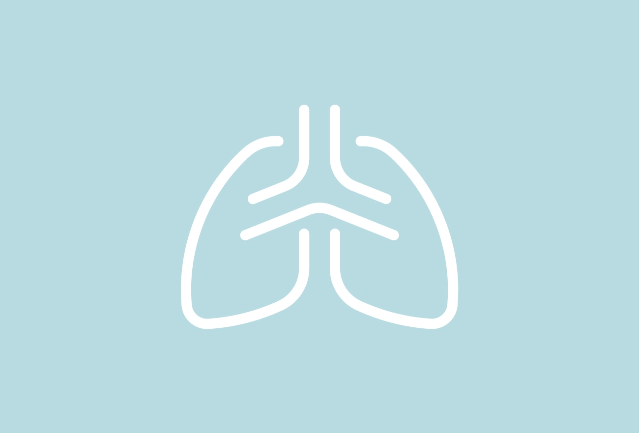 White line icon of lungs on light blue background