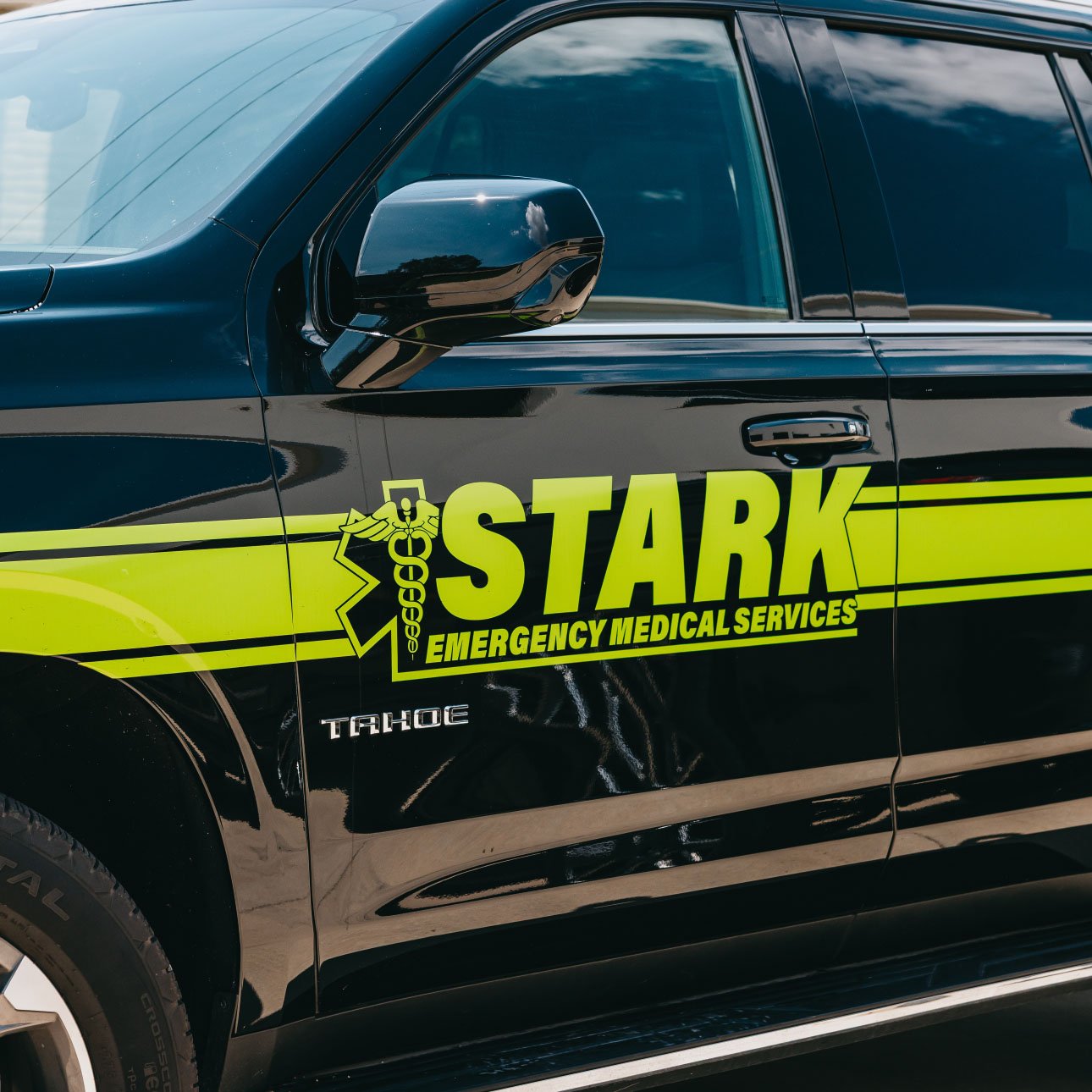 Stark County Emergency Medical Services logo on a response SUV door