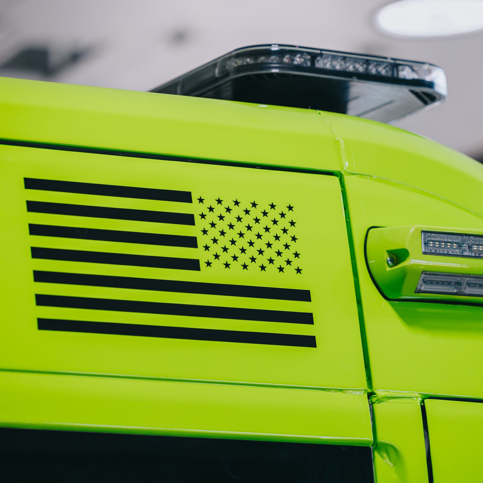 Flag graphic on the side panel of a Stark County ambulance