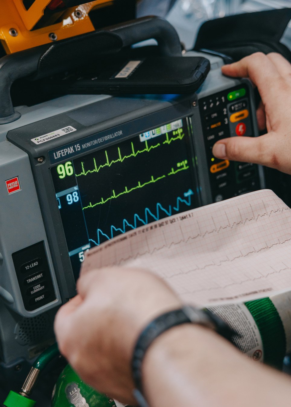 Cardiac monitor in use during a Stark County ambulance transport