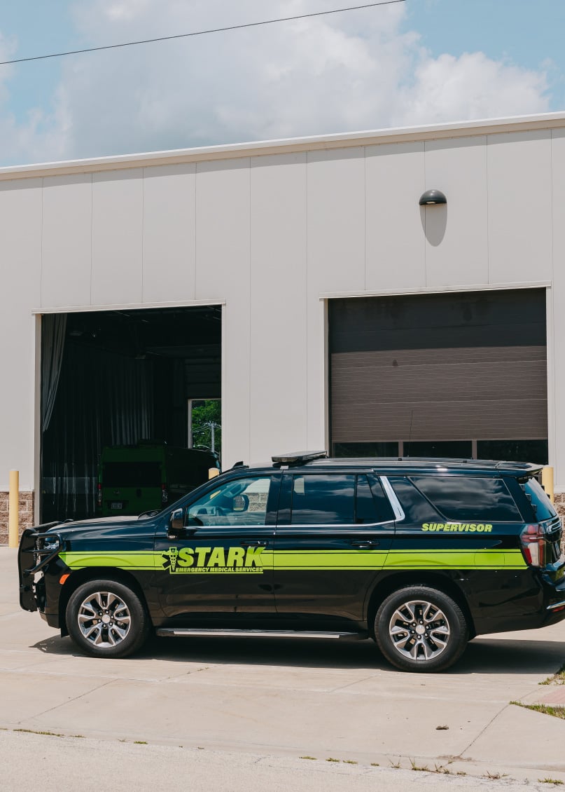 Stark County Ambulance response SUV parked outside a station