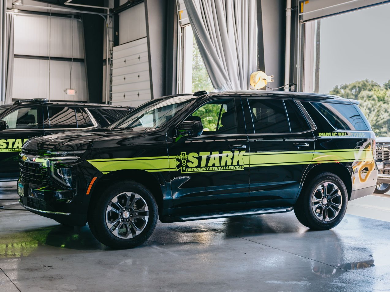 Stark County Ambulance response SUV inside a station bay
