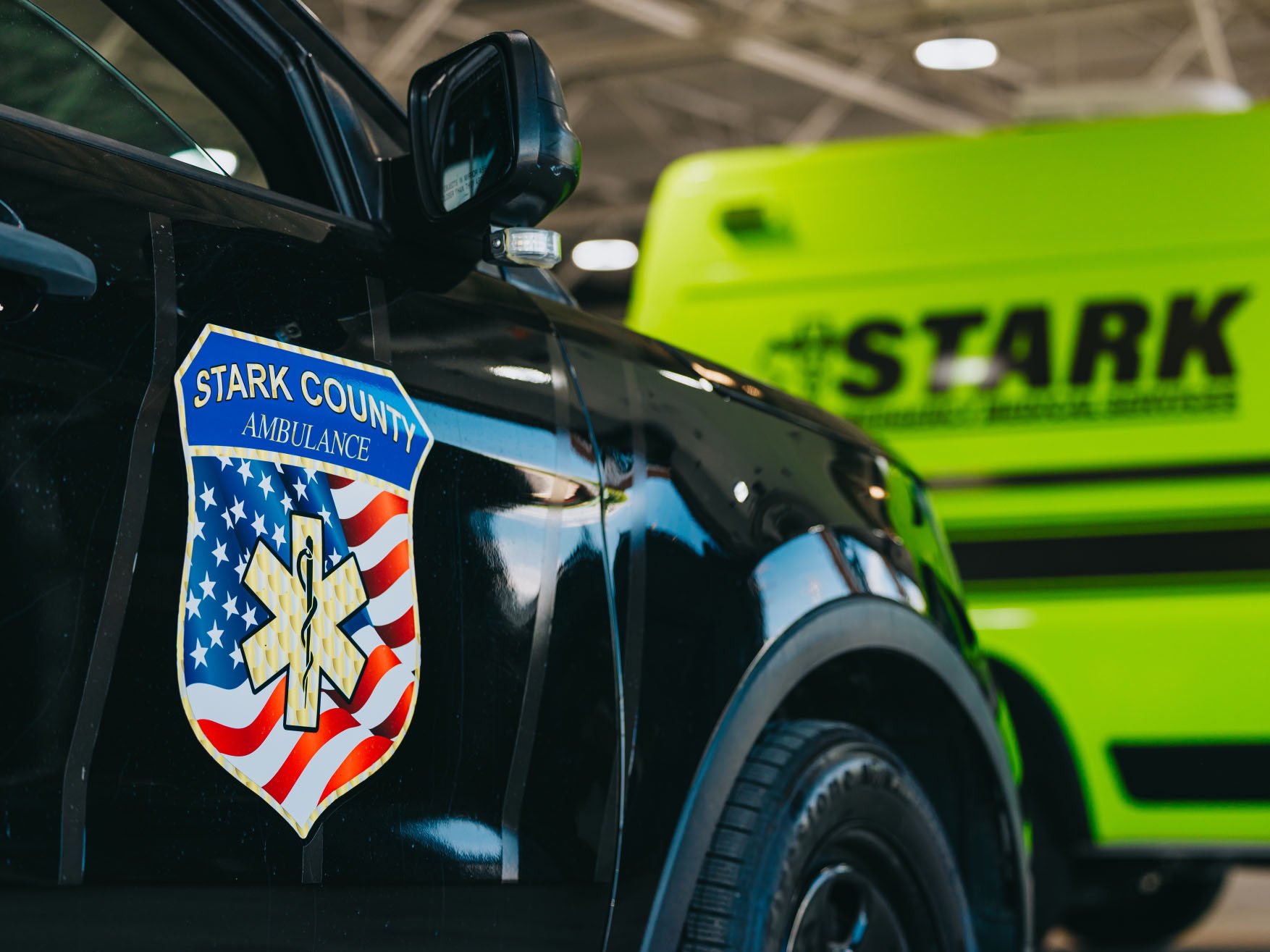 Stark County Ambulance shield emblem on a vehicle