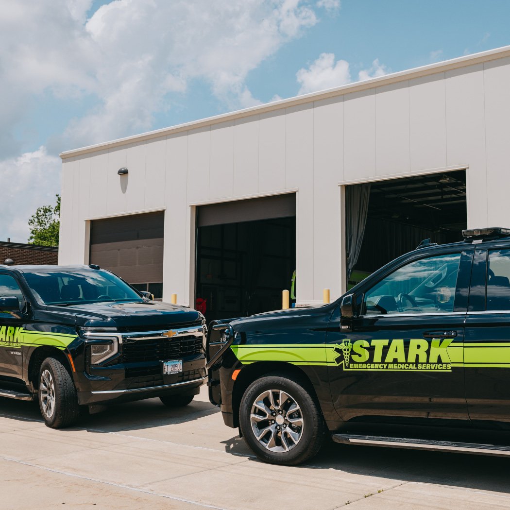Stark County Ambulance response SUV outside a station building