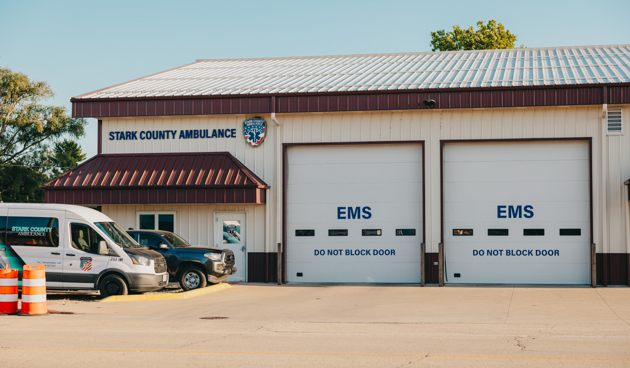 Stark County Ambulance Bradford station with EMS bays and units parked outside