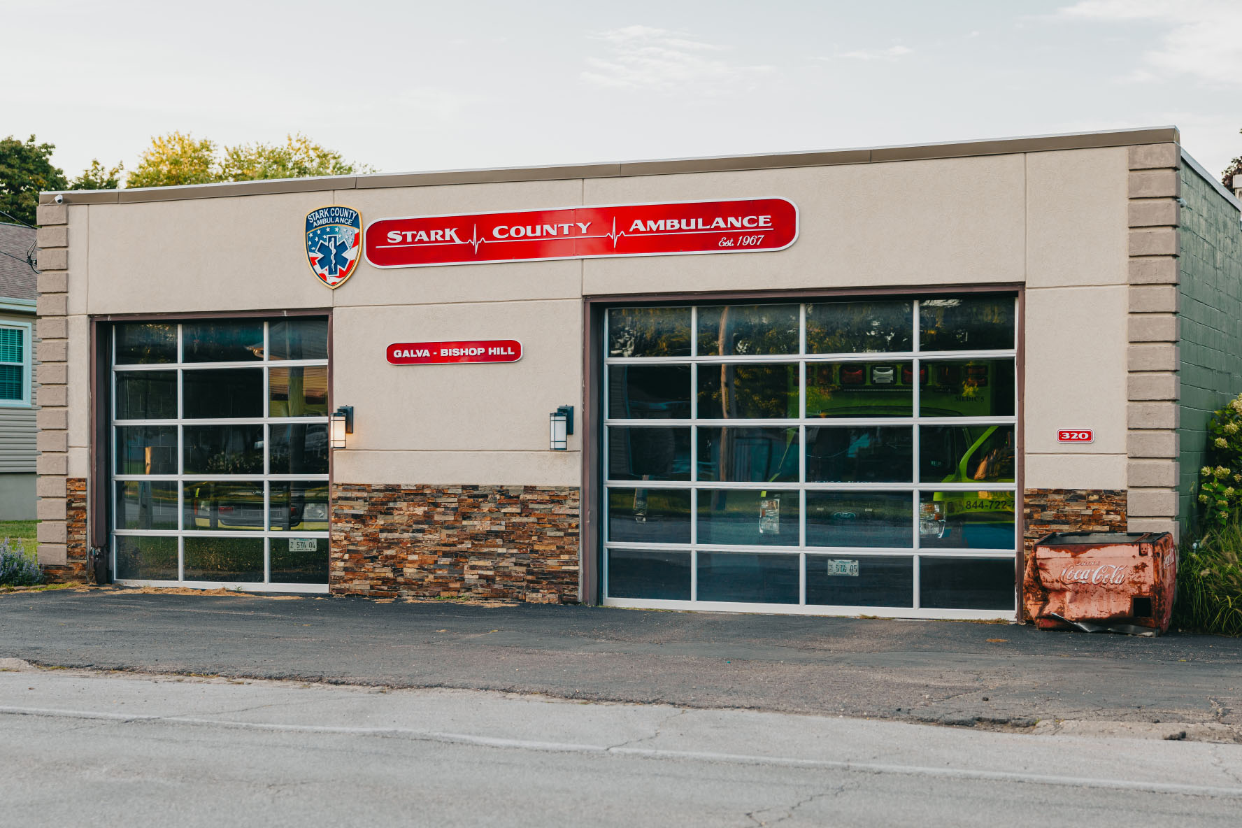 Street-level view of the Stark County Ambulance Galva station in Henry County, Illinois