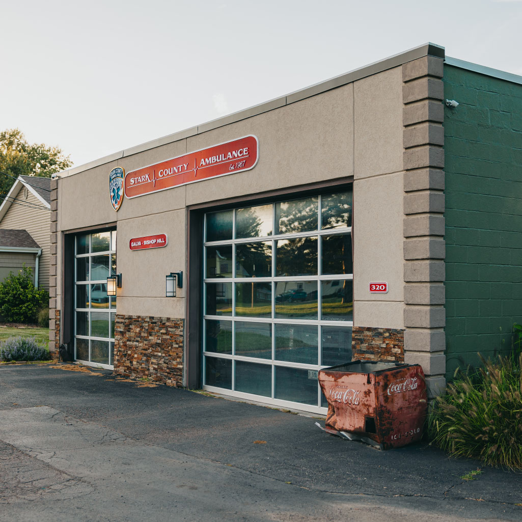 Side view of the Stark County Ambulance Galva station at 320 SE 2nd Street in Galva, Illinois