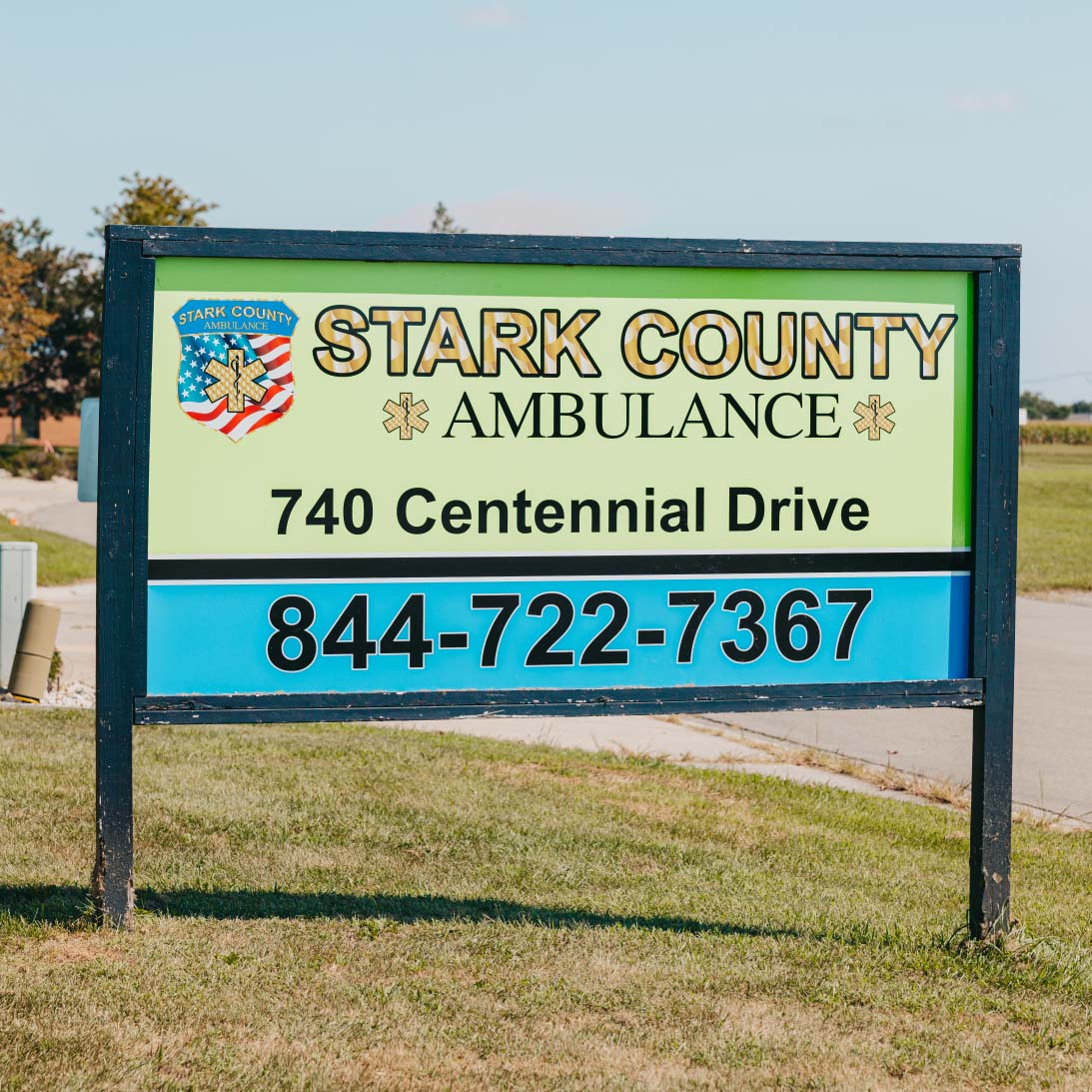 Stark County Ambulance sign at 740 Centennial Drive, the Ottawa station in Ottawa, Illinois