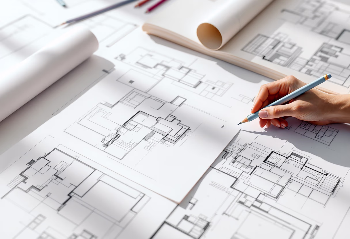 [background image] image of architectural plans (for a construction company)