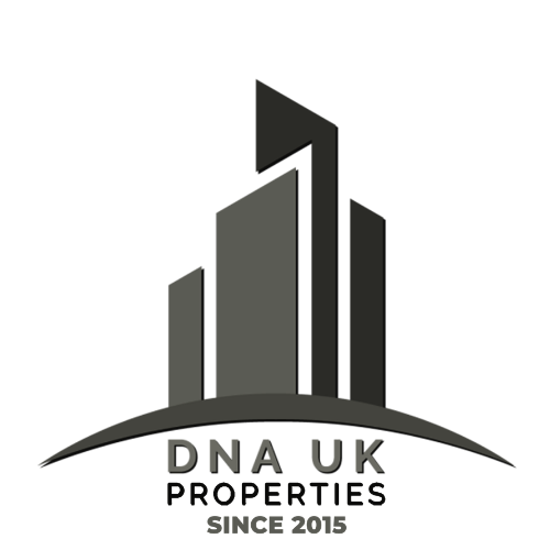 DNA UK Properties logo with stylized buildings and text 'Since 2015'.