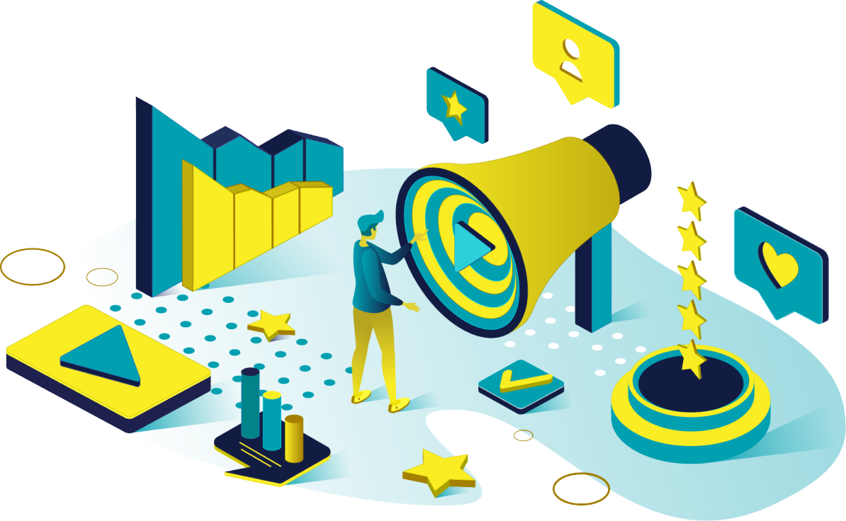 Illustration of a person sharing content on social media