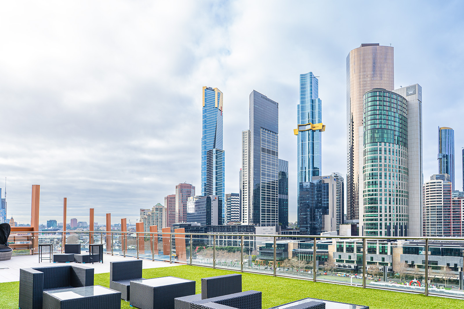 Melbourne city skyline viewed from a rooftop near Danford College