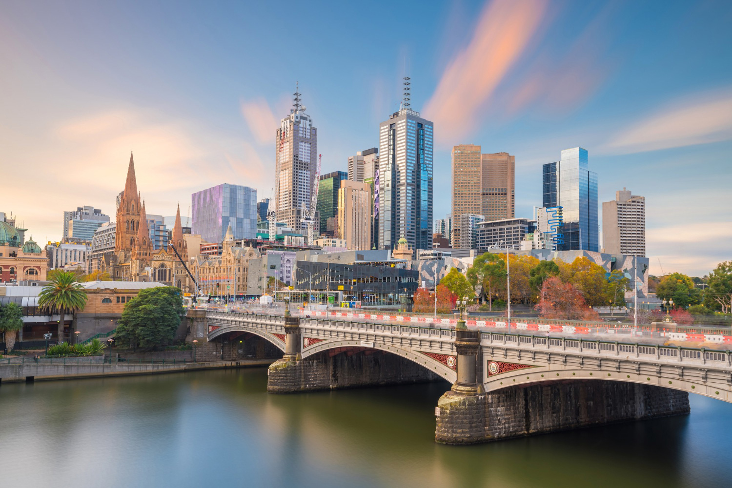 Melbourne city skyline at dusk