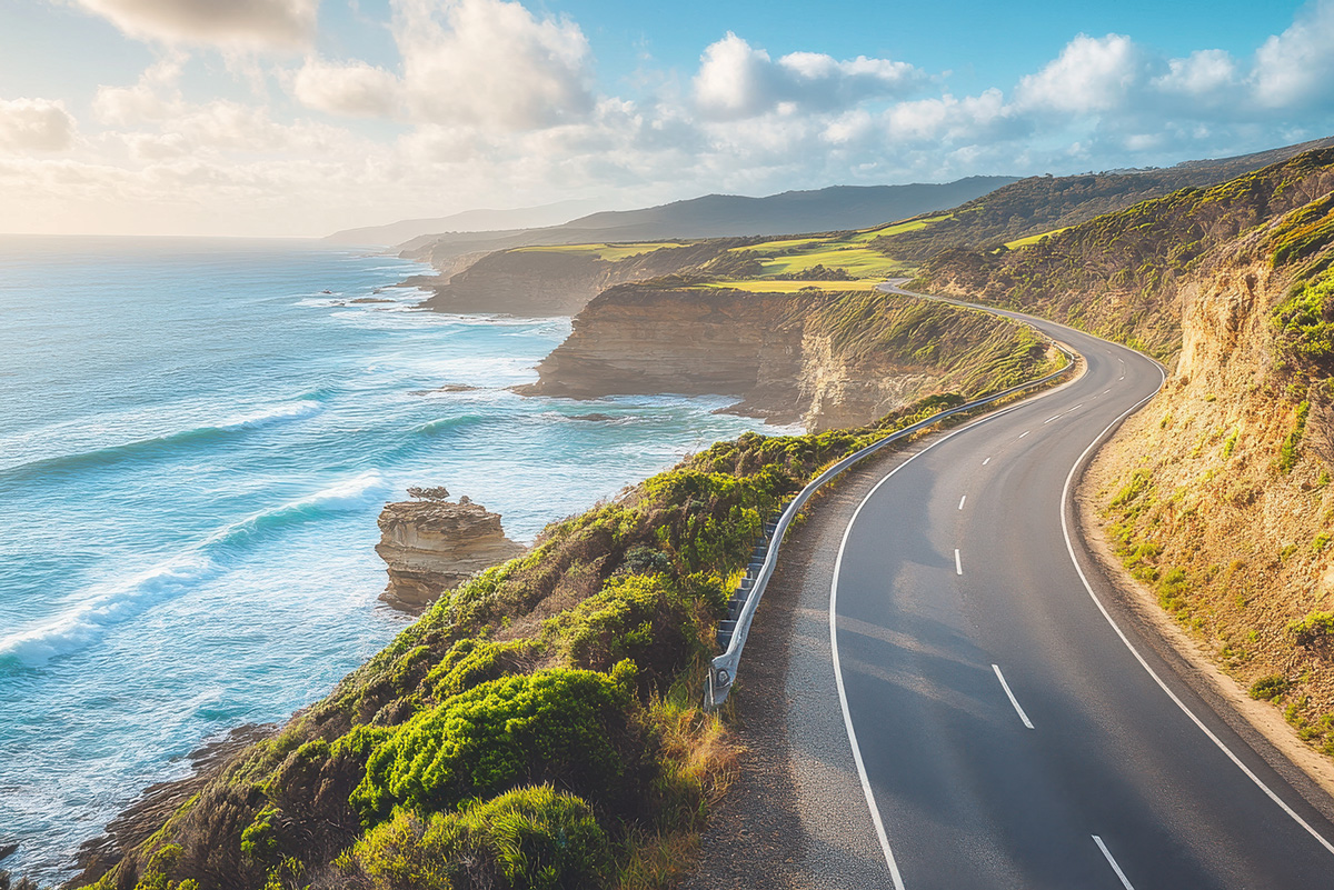 A scenic coastal road along the Victorian coastline