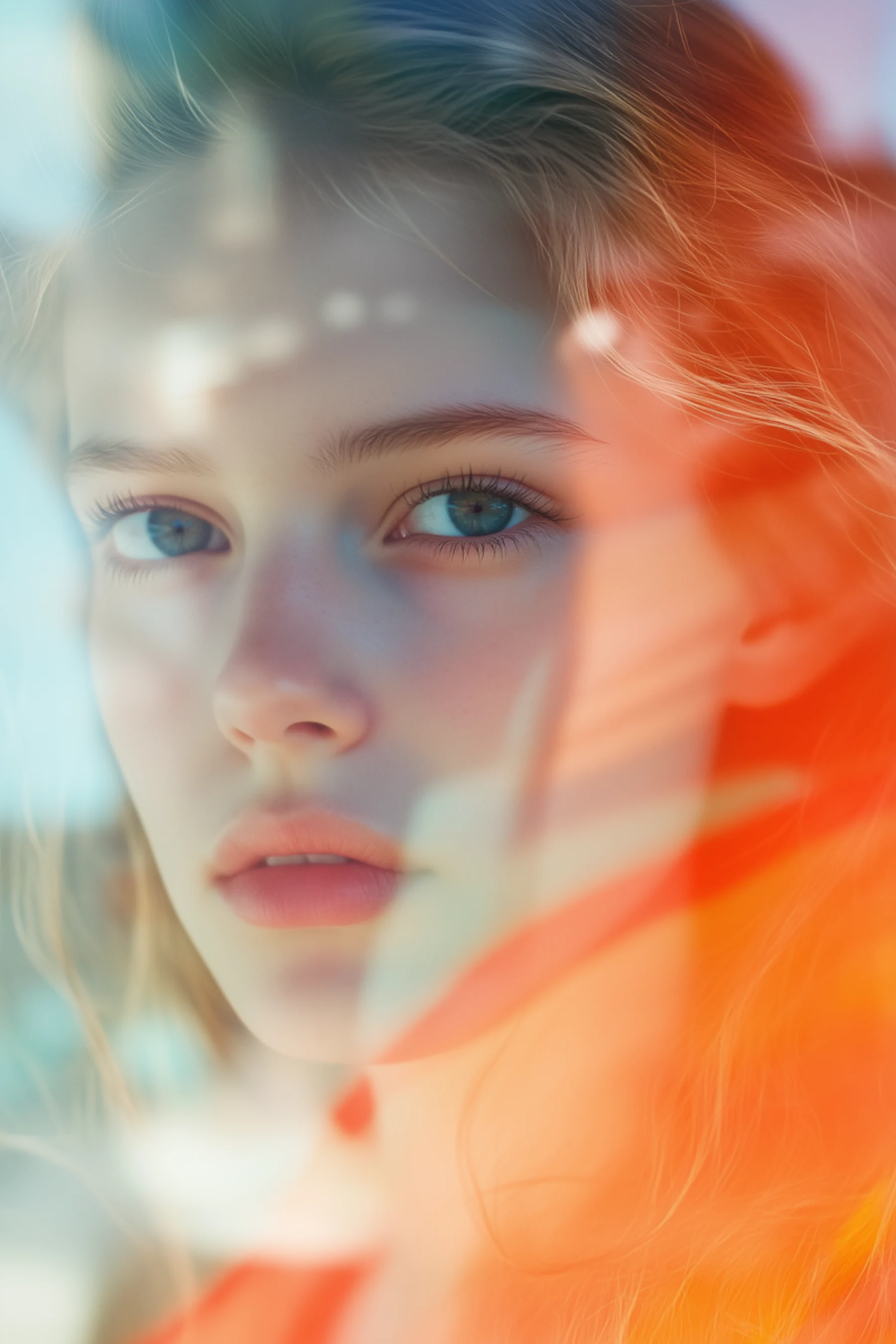 Ethereal editorial portrait with soft atmospheric lighting.